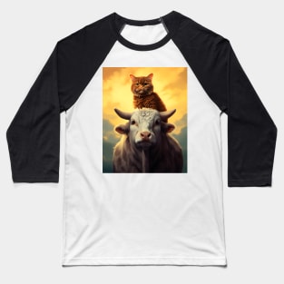 Feline Meets Bovine: Charming Cats and Cows Baseball T-Shirt